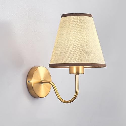 Mkichi E27 Vintage Wandlampe Metall und Stoff Lampenschirm Wandlampe für Schlafzimmer Wohnzimmer Flur Restaurant Hotel (Beige)