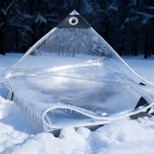 Plane Transparent 250 x 250 cm Durchsichtig Wasserdicht Schutzplane Campingzelt mit Ösen, Seil, Uv-Stabilisiert, Reißfest 400G ㎡ für Außenbereich Pflanzen Gewächshaus, Transparente Farbe