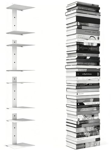 Set di 4 librerie sospese, torre di libri fai da te, a 8 piani, invisibile, da appendere, portata 30 kg, per libri, decorazioni e piccole piante da interno a casa o in ufficio, colore bianco