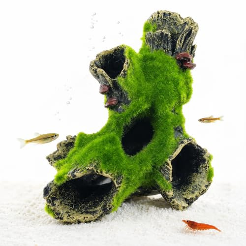 Oneroomone Aquarium Harz Höhle,Fisch Garnelen Versteck Aquarium Deko Höhle | Aquarium Höhle Tree Trunk Decorative Cave (5.9 x 3.94 x 2.56 Inches) for Small Fish Shrimp and Marine Life Hiding Place