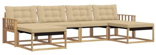 vidaXL Outdoor-Sofagarnitur mit Kissen 6 pcs Weiß und Beige, Garten, modernes Outdoor-Sofa, Sitzgruppe für den Patio, Terrassenmöbel für entspanntes Chillen