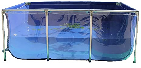 Piscina fuori terra, Pannello di visualizzazione con telaio in acciaio in tela PVC trasparente for allevamento pesci all'aperto(Blue-clear,140x140x35cm)