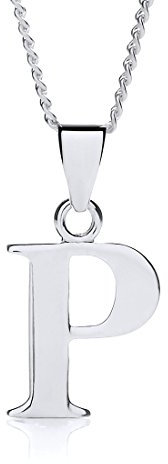 Theia Pendentif Argent Sterling Personnalisé avec Initiale (A-Z ) avec Chaîne gourmette 18 - Lettre P