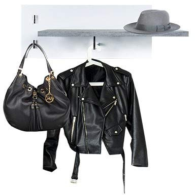 Phoenix Bruno Garderobe Wandgarderobe mit 1 Kleiderstange, 2 Haken und 1 Ablage, Holz, Beton, Weiss, 20 x 30 x 75 cm