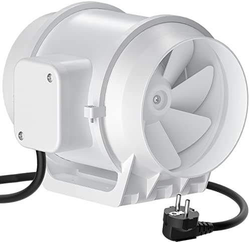 HG Power Rauchabzug Rohrventilator 125mm, Abluftventilator 230V Leise Kanalventilator Energiesparend Badlüfter Rohrlüfter mit EU-Stecker für Küchen Badezimmer Garage