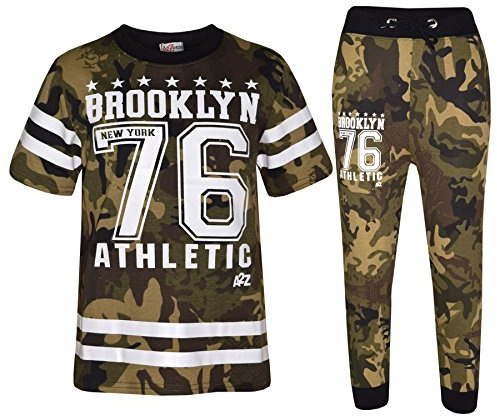 A2Z 4 Kids Boys Top Kids Designer's Brooklyn New York 76 Athletic Camouflage Print T Shirt Tops Trouser Set Age 5 6 7 8 9 10 11 12 13 Years