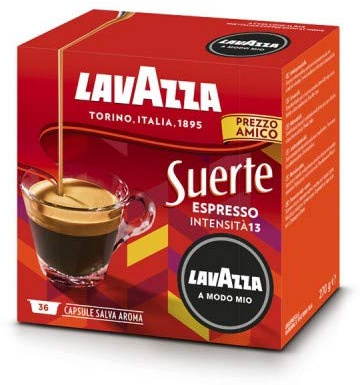 Lavazza, A Modo Mio Suerte, 180 Capsule Caffè, con Note di Cacao e Tabacco, Robusta, Intensità 13/13, Tostatura Scura, 5 Confezioni da 36 Capsule
