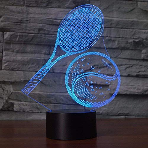 KINGCOO 3D Visuell Stimmungslampe Tischlampe,7 Farben 3D Effekt Touch Nachtlicht Schreibtischlampe Dekoratives Licht für Kinder Weihnachts Geburtstag(Tennisschläger)