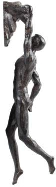 Haute Collage Kletterer mit einem Arm nach Oben - bronzefarbene Wanddekoration Climbing Man B-D