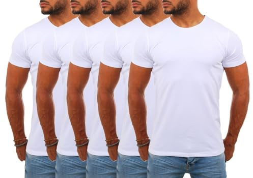 Young & Rich Herren Uni Basic T-Shirt mit Rundhals Ausschnitt einfarbig Stretch körperbetonte Dehnbare Passform 1701