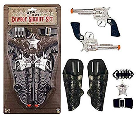 Lizzy® COWBOY SET Toy Plastic Holster Fancy Dress Ranger Sheriff Wild West - 1 Set of 7Pcs - UK
