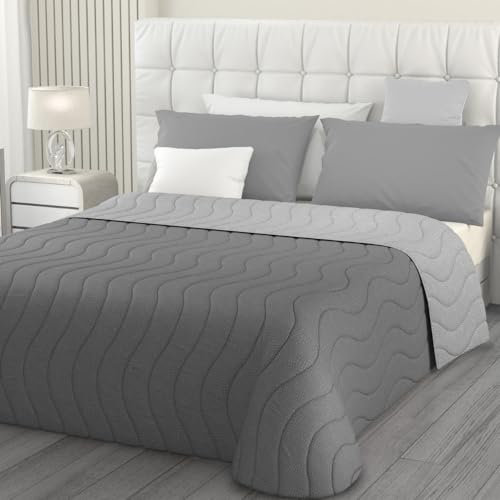 L'ANTICO ARCOLAIO - Trapuntino Matrimoniale Estivo (Grigio/Argento) Copriletto Matrimoniale Mezza Stagione Made in Italy, Trapunta Matrimoniale Double Face Ipoallergenica (Microfibra, 100g/m2)