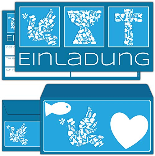 15er Set Einladungskarten Kommunion Konfirmation Taufe SYMBOLE zum Ausfüllen mit Umschlag - edle Einladungen für Jungen und Mädchen von BREITENWERK