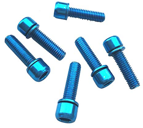 Set M5x18mm Schrauben MTB Fahrrad Vorbau mit Unterlegscheiben, Blau