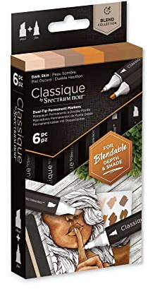 Crafter's Companion Spectrum Noir Classique Blend Twin Tip Blendable Alcohol Based Marker Set with Japanese Nibs - Pack of 6 - Perfect for Colouring, Drawing & Illustration (Dark Skin Pack)