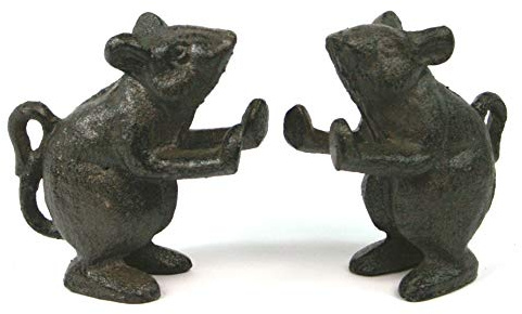 Serre-livres en fonte de style antique. Un lot de 2 animaux jouant. Parfait pour un amateur de livres. (lot de 2). 14 x 7 x 7cm - Souris