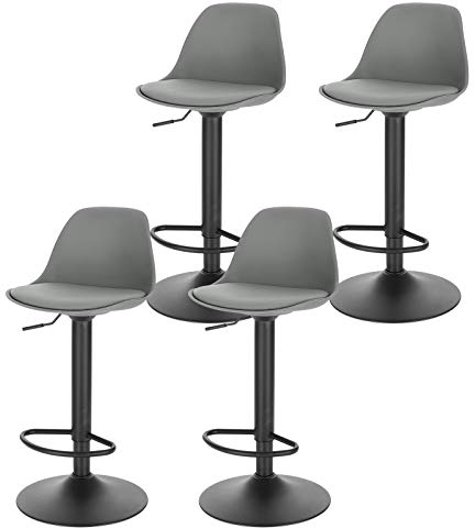 Lestarain 4 Stücke Barhocker,360°Drehbar Hocker Barstuhl mit Rückenlehne höhenverstellbar Tresenhocker Küchenhocker aus Kunststoff Bistrohocker, Grau