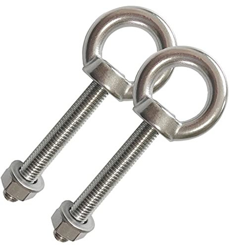 AIVOOF Lot de 2 boulons à œillet à œillet M10 en acier inoxydable - 7 cm - Crochets à œillets robustes avec rondelle et écrous - Multifonction - Pour intérieur et extérieur - Longueur du filetage : 70