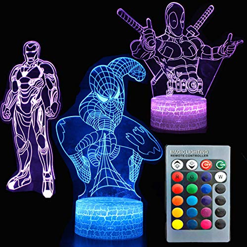 3D Nachtlicht Touch Tisch Schreibtischlampe Drei Muster 7 Farben Optische Täuschungsleuchten mit Acryl-Flach- und ABS-Rissbasis und USB-Kabel für Kinder Kinder
