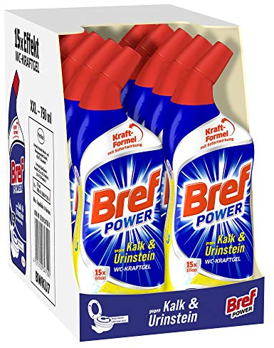 Bref Power WC-KraftGel 15x Effekt gegen Kalk und Urinstein, WC Reiniger für kraftvolle Reinigung, 10er Pack (10 x 750 ml)
