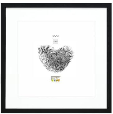 Deknudt Frames Bilderrahmen mit Passepartout - Schwarz - S66KF2 P1 30x30cm für Bild 20x20cm - Bilderrahmen Holz MDF - Bilder aufhängen oder ausstellen