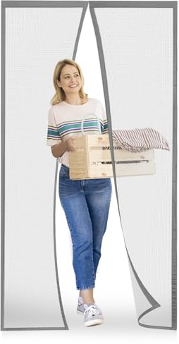 Moustiquaire porte Magnétique Moustiquaire sur Mesure de Porte,Rideau de Porte Antimoustique, pour Couloirs, Portes, Patio.Facile à installer le joint d'étanchéité, Gris, 80 x 215 cm