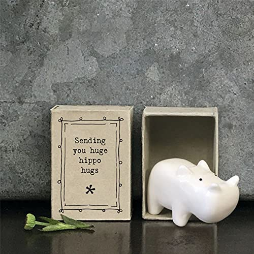 East of India Porcelain MINI Matchbox Hippo Sentimental Hugs Ornament Gift | Sending you huge hippo hugs