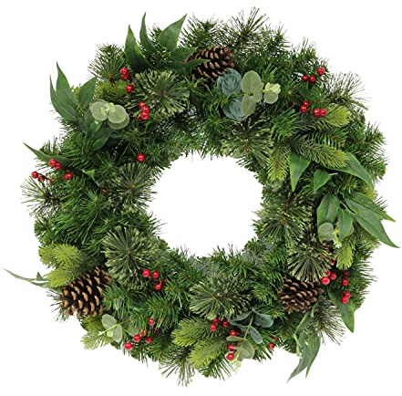 Puleo International 24 Mixed Christmas Wreath with 120 Tips, Green