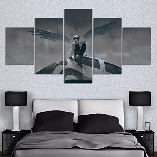 Wondbeau Leinwanddrucke Modulare Wandkunst Wandaufkleber 5 Teiliges Wandbild Druck auf Leinwand Malerei Moderne Abstrakte Poster Mit Rahmen L/150cm×80cm Kazutora Tokyo Revengers Anime
