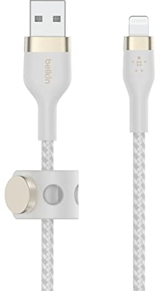 Belkin BoostCharge Pro Flex Braided USB Type A to Lightning Cable (1M/3.3FT), MFi Certified Charging Cable for iPhone 14/14 Plus, 13, 12, Pro, Max, Mini, SE, iPad and More - White