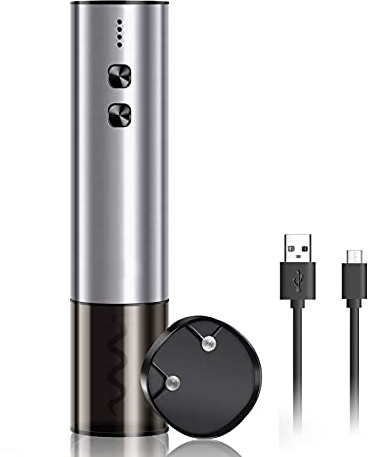 Tire-bouchon électrique automatique rechargeable avec coupe-capsule et câble USB (Argent)