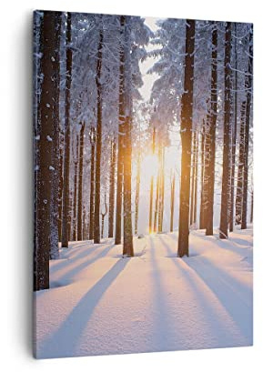 ARTTOR Bilder auf Leinwand 50x70 cm Wandbild Landschaften Wald - 3629 | Winter Schnee Vertikal Klein Wanddekoration Wohnzimmer Schlafzimmer Wandkunst Wanddeko Wand Kunstdruck Küche ARTTOR