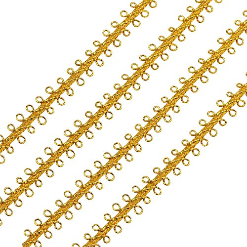FINGERINSPIRE 45m 9mm Metallic Spitzenborte Handgefertigt Goldkreis Metallic Bordüre Handwerk Dunkle Goldrute, Dekorative Borte mit Karte für Vorhang, Schonbezug, DIY-Kostümzubehör