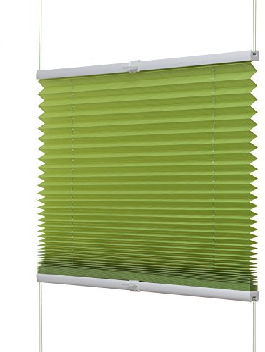 Ventanara® Fenster Plissee ohne Bohren zum Kleben Plisseerollo Wabenplissee Faltrollo verspannt inklusive Premium Klebeträgern (90 x 130 cm, grün Plissee)