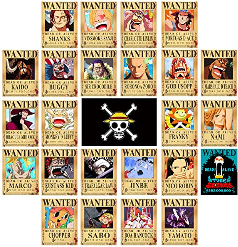 TYZZHOA 25PCS Anime [OP] Wanted Posters 30×21cm, New Bounty Edition, Straw Hat Pirates Crew Nika Luffy 3 Billion, Zoro, Sanji, [OP] Anime Gifts(Retro)
