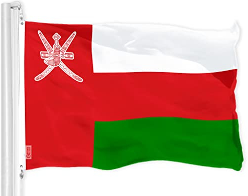 G128 Omanische Flagge von Oman, LiteWeave Pro Serie, bedruckt, 150D-Polyester, Länderflagge, für drinnen und draußen, lebendige Farben, Messingösen, dicker und langlebiger als 100D 75D Polyester