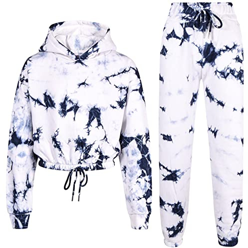 A2Z 4 Kids Tracksuit Tie Dye Printed Cropped Hoodie with Jogger Sweatpants Gym Sports Activewear Cord Outfit Set Girls Children Age 5-6, 7-8, 9-10, 11-12 & 13 years