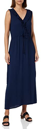 ICHI IHMARRAKECH SO DR10 Damen Freizeitkleid Kleid 100% Viskose Midikleid mit Schlitz V-Ausschnitt Ärmellos Regular-Fit, Größe:L, Farbe:Total Eclipse (194010)