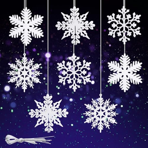 Schneeflocken Deko, 24 Stück Schneeflocken, Weihnachtsbaumschmuck, Baumschmuck Weihnachten Weihnachtsbaum Deko, Schneeflocken zum Aufhängen, Weihnachtsbaumanhänger für Weihnachtsfeiern Hochzeiten