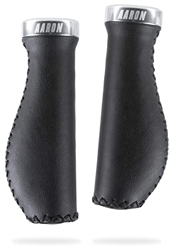 AARON Vintage Leder (wasserresistente) Fahrradgriffe mit dämpfender Auflagefläche - ergonomische Lenkergriffe aus rutschfestem Leder - Handgriffe geeignet für E-Bike, Trekkingrad, Retro