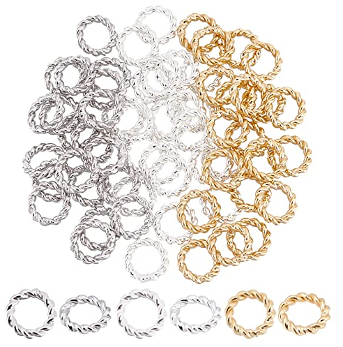 PandaHall 60 Stück 24K Gold Springt Ringe, 3 Farben 6 mm Messing Verdrehte Biegeringe 18 Gauge Geschlossene Biegeringe Kettenhemdringe Schmuck O Ringe Stecker Für DIY Ohrringe Armbänder Halsketten