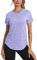Wayleb Maglietta Sportiva T-Shirt Donna Maniche Corte per Allenamento Estive Asciugatura Rapida T Shirt Palestra Fitness Yoga Running Tee Top Viola,S