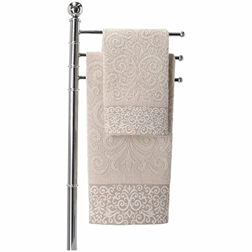 Casatessile Coppia di Asciugamani Bagno in Cotone Chiara Set Asciugamani 2 Pezzi Viso e Bidet. - Beige