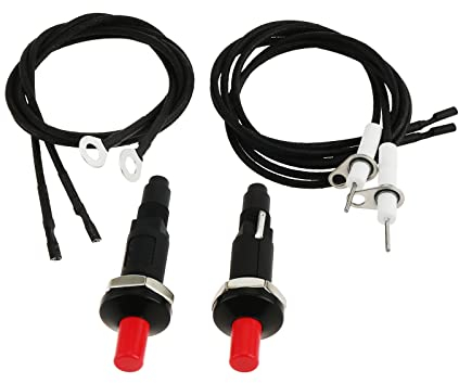 SURIEEN 2 Set Piezo Zünder, 1 Out 2 Druckknopf Piezo Zünder, Gasgrill-Zünder, elektronischer Zünder, Piezo-Zünder mit Zündkerzendraht und Erdungskabel für Gaskamin, Feuerstelle, Herd, Heizgerät