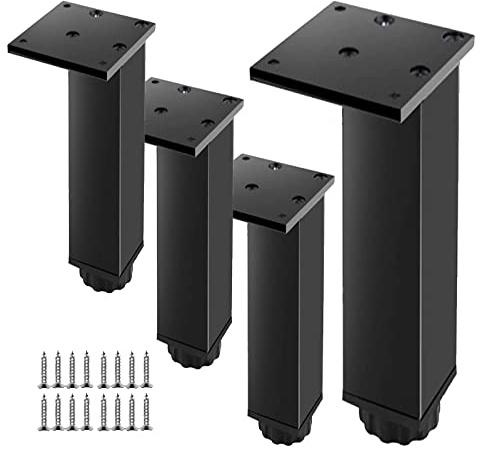 Pieds De Meubles Noir/Argent,Pieds De Table en Métal 10cm 15cm 20cm 25cm 30cm 35cm 40cm,Jambes De Meubles Ajustables,Pieds De Support,Pieds De Remplacement Pour Bricolage,4 Pieces,Black-20cm/7.87in