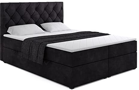 ALTDECOR Boxspringbett mit Matratze und Lattenrost, Boxbett, Topper, Polsterbett mit Bettkasten, Bett mit Stauraum H3-Matratze, Doppelbett, Springboxbett - Mirage - 180x200 - Schwarz Samt