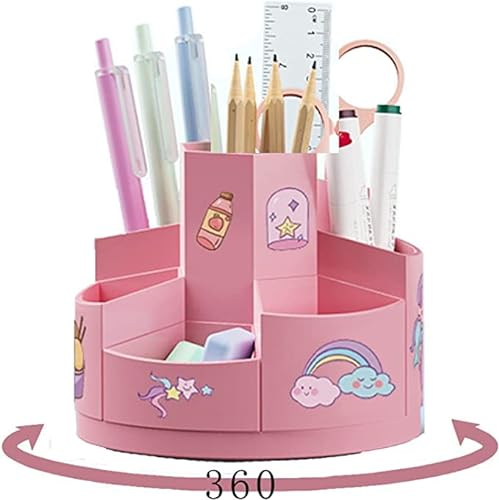 Diffwhy Pot à crayons rotatif pour enfants Rose
