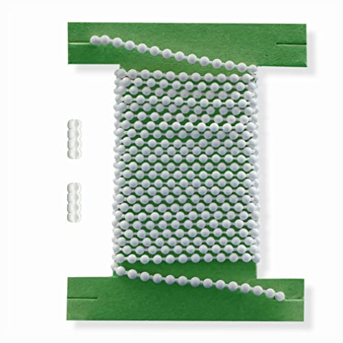 KLEMMFLEX Rollokette Kunststoff Weiss, 3,2 mm Perlen, Länge 400 cm, 2 Verbinder, Meterware Bedienkette/Kugelkette, als Ersatz/Zubehör/für Klemmfix Klemmrollo Doppelrollo Jalousie