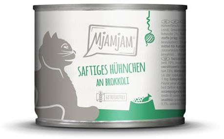 MjAMjAM - Premium Nassfutter für Katzen - saftiges Huhn mit Brokkoli, 1er Pack (1 x 200 g), getreidefrei mit extra viel Fleisch