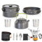 Toboli Set de vaisselle Camping 12 pièces, en Acier/Aluminium, Équipement de cuisine plein air avec Réchaud, Casserole, Poêle, Bouilloire électrique, Couvert, Tasses et Sacs